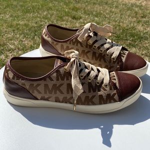 Michael Kors City Sneakers Signature Logo Shoes Size 9M Leather Upper Brown